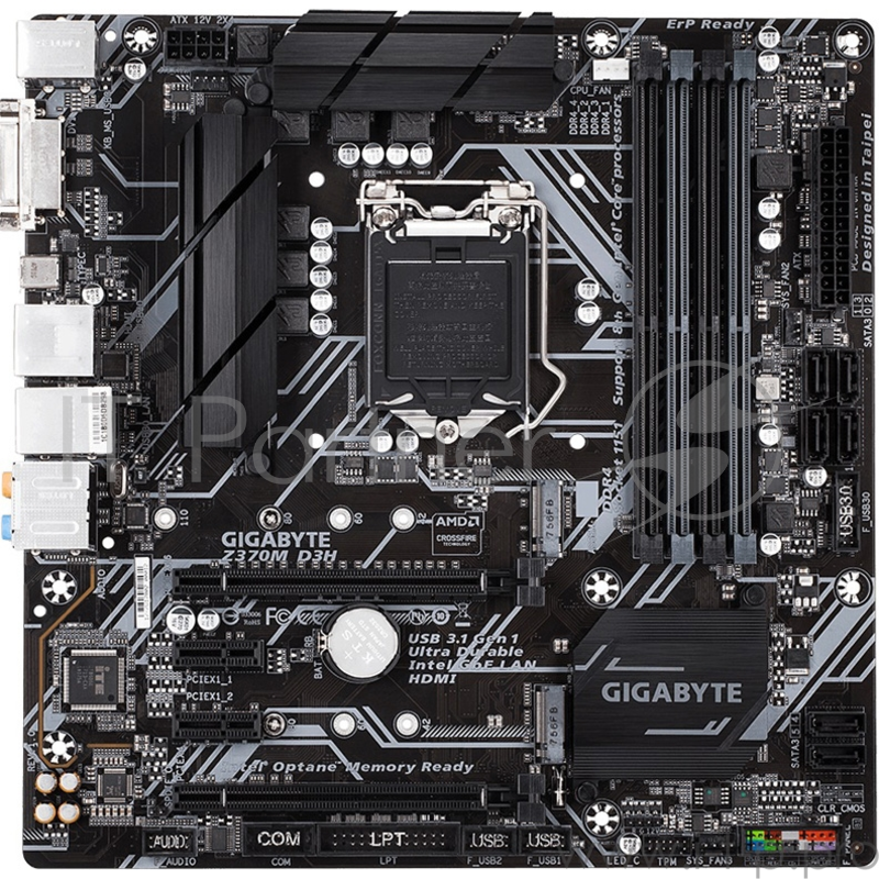 Мат. плата Socket1151 GIGABYTE Z370M D3H (iZ370, 4xDDR4, M.2, SATA III, RAID, 2xPCI-E, DVI, HDMI, 1Гбит LAN, USB3.1, mATX)