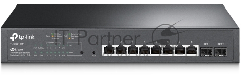 Коммутатор JetStream 10-Port Gigabit Smart Switch with 8-Port PoE+, 8× Gigabit PoE+ Ports, 2× Gigabit SFP Slots, 802.3at/af, 150 W PoE Power, 1U 13-inch Rack-mountable Steel CaseIntegration with Omada SDN Controller, 802.1Q VLAN, STP/RSTP/MSTP, IGMP