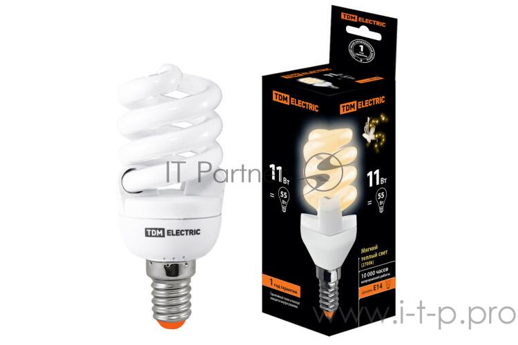 Лампа энергосберегающая КЛЛ 11Вт E14 827 cпираль FSТ2 40х93мм | SQ0323-0053 | TDM