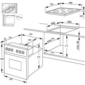 Газовый духовой шкаф RICCI RGO-640IX Объем-63л.Газовый гриль. Таймер. Эмал. покрытие. Электроподжи