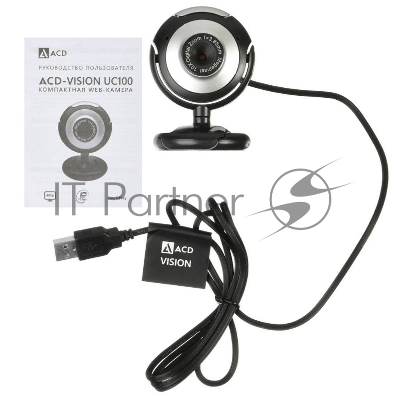WEB Камера ACD-Vision UC100 CMOS 0.3МПикс, 640x480p, 30к/с, микрофон встр., USB 2.0, универс. крепление, черный корп. RTL {60}