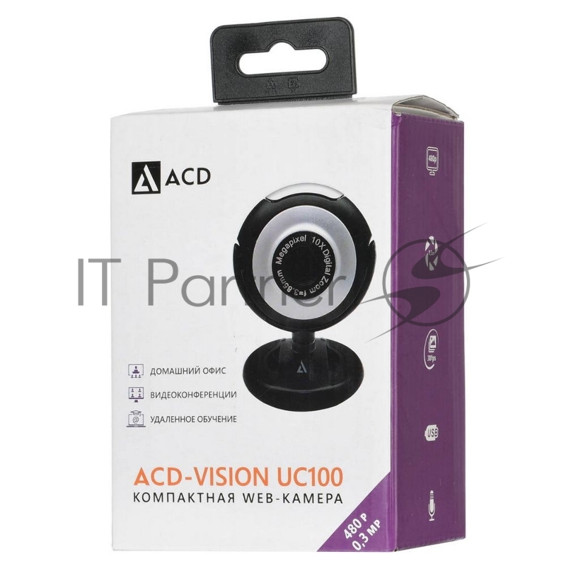 WEB Камера ACD-Vision UC100 CMOS 0.3МПикс, 640x480p, 30к/с, микрофон встр., USB 2.0, универс. крепление, черный корп. RTL {60}