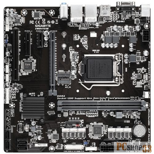 Материнская плата GA-IMB410M, Socket 1200, Intel®H410, 2xDDR4-2666, D-SUB+HDMI+DP, 1xPCI-Ex16, 2xPCI-Ex1, 1xPCI, 4xSATA3, 1xM.2, 8 Ch Audio, 2xGLan, (0+4)xUSB2.0, (4+0)xUSB3.2, 2xPS/2, mATX, RTL {}