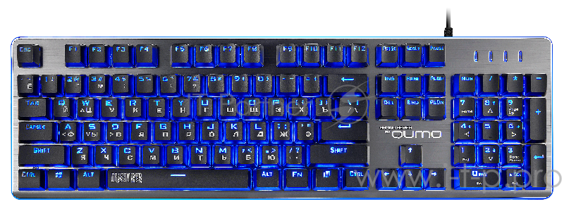 Клавиатура Qumo Rebellion K41, псевдо-мех., проводная, 104 клавиши, подсветка 3 цвета, плетеный кабель, фильтр, golden USB