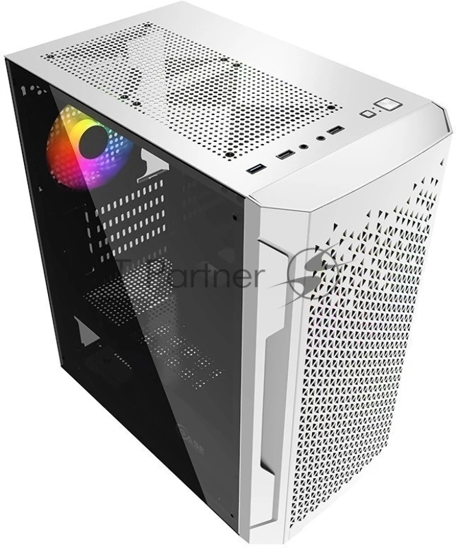 Корпус Powercase Mistral Micro Z3W Mesh LED, Tempered Glass, 2x 140mm + 1х 120mm 5-color fan, белый, mATX (CMIMZW-L3)