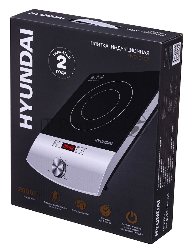 Плита Электрическая Hyundai HYC-0102 серебристый/черный стеклокерамика (настольная)