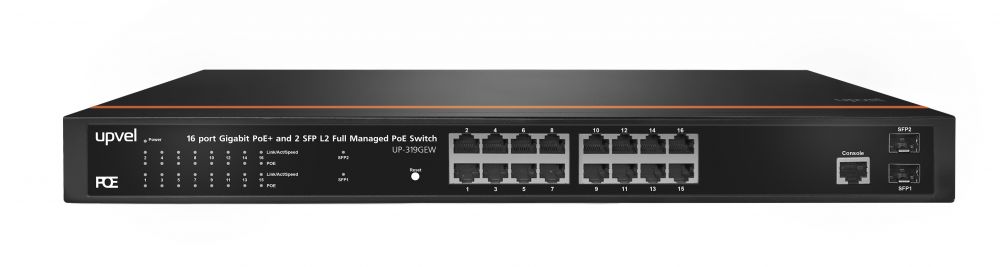 Сетевое оборудование UPVEL UP-319GEW Гигабитный управляемый коммутатор 2 уровня, 16-портов PoE+ до 30Вт на порт, два Uplink порта SFP, консольный порт (крепление для монтажа в стойку, Maximum PoE Output Power: 240W)