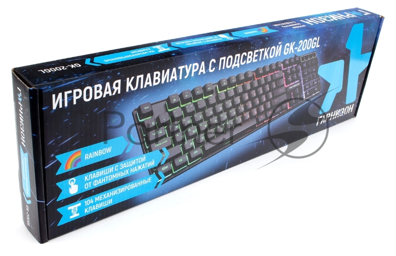 Клавиатура игровая Гарнизон GK-200GL, подсветка, USB, черный, антифант и мех. клав,12 доп ф-ц., каб 1,5м