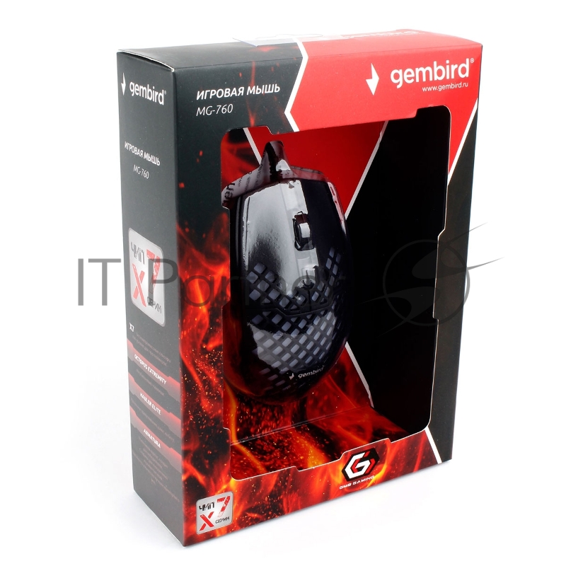Мышь игровая Gembird MG-760, USB,черн, 3200DPI, 6кн, подсвет
