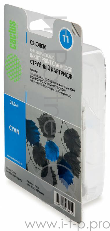 Расходные материалы CACTUS C4836A Картридж №11 (CS-C4836) для HP 2000/2500 Business InkJet 1000/1100/1200, голубой, 1750 стр.
