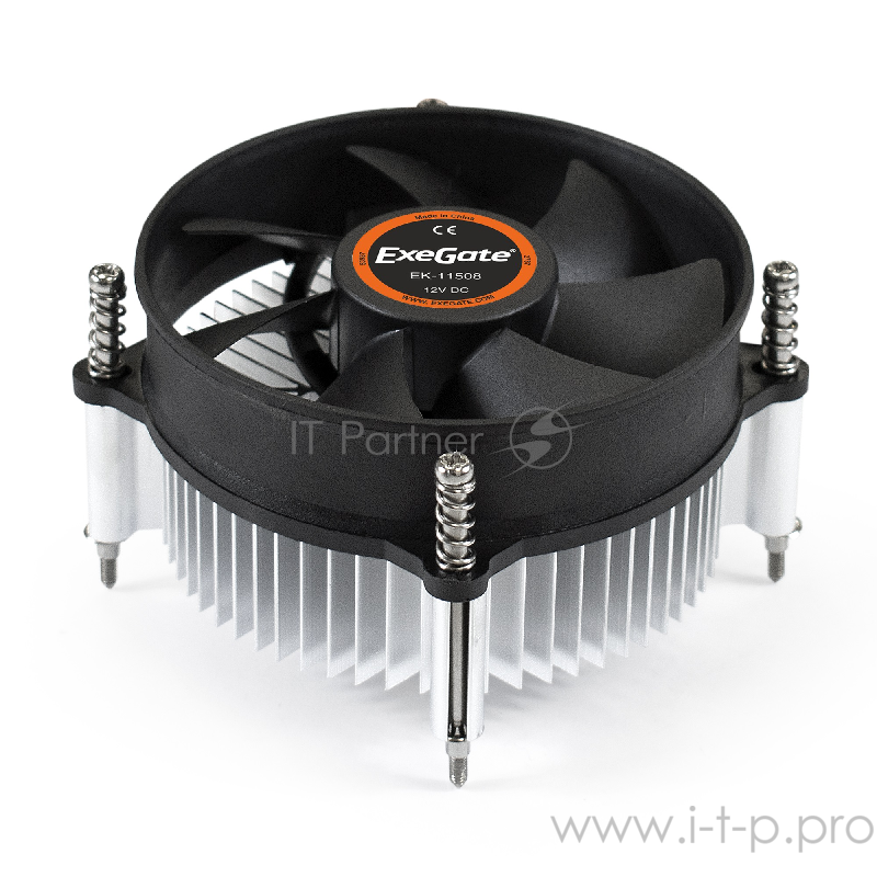 Кулер ExeGate EX286138RUS EK-11508 (Al, LGA1150/1151/1155/1156/1200, TDP 75W, Fan 90mm, 2200RPM, Hydro bearing, 3pin, 22db, 285г, с термопастой, на винтах, Retail color box)