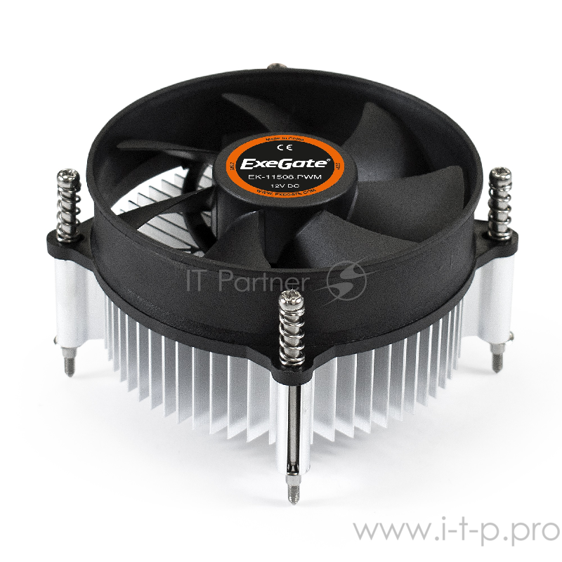 Кулер ExeGate EX286141RUS EK-11508.PWM (Al, LGA1150/1151/1155/1156/1200, TDP 75W, Fan 90mm, PWM, 1200-2600RPM, Hydro bearing, 4pin, 11-24db, 285г, с термопастой, на винтах, Retail color box)