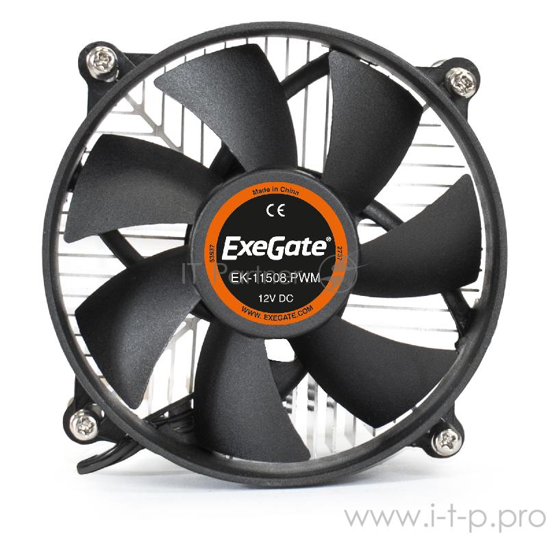 Кулер ExeGate EX286141RUS EK-11508.PWM (Al, LGA1150/1151/1155/1156/1200, TDP 75W, Fan 90mm, PWM, 1200-2600RPM, Hydro bearing, 4pin, 11-24db, 285г, с термопастой, на винтах, Retail color box)