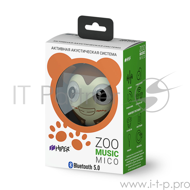 Акустическая система HIPER Портативная акустическая система Bluetooth Speaker HIPER ZOO Music Mico, Обезьянка