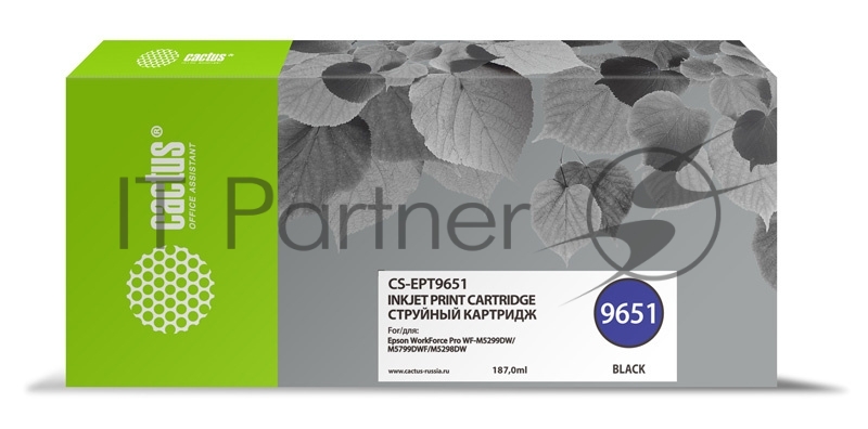 Картридж струйный Cactus CS-EPT9651 черный (187мл) для Epson WorkForce Pro WF-M5299DW/M5799DWF