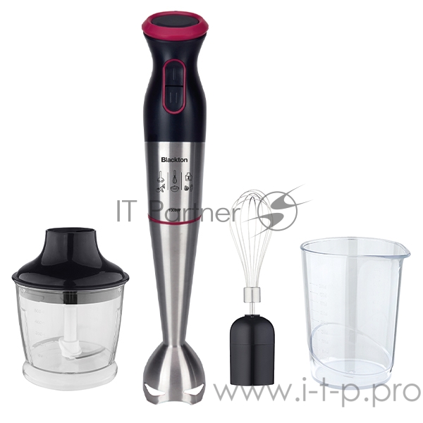 Блендер Blackton Bt HB1033SS Черный-КрасныйПогружной, Номинальная мощность 500Вт, Макс. мощность 1000Вт, Чаша с измельчителем, Объем чаши 500 мл, Мерный стакан, Объем мерного стакана 500 мл, Напряжение, частота тока, 220-240В,50/60Гц