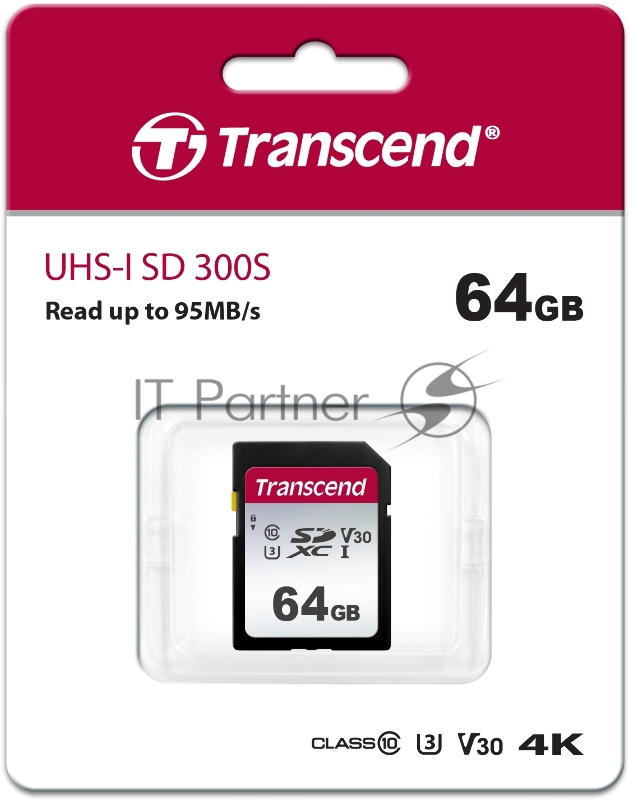 Карта памяти SecureDigital 64Gb Transcend TS64GSDC300S {SDXC Class 10, UHS-I U3}