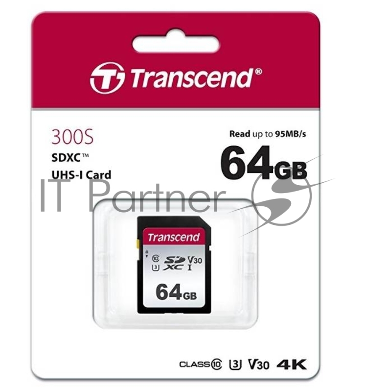 Карта памяти SecureDigital 64Gb Transcend TS64GSDC300S {SDXC Class 10, UHS-I U3}