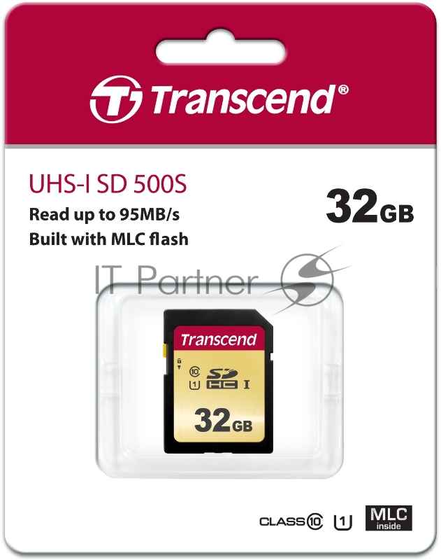 Карта памяти SecureDigital 32Gb Transcend TS32GSDC500S {SDHC Class 10, UHS-I U1, MLC}