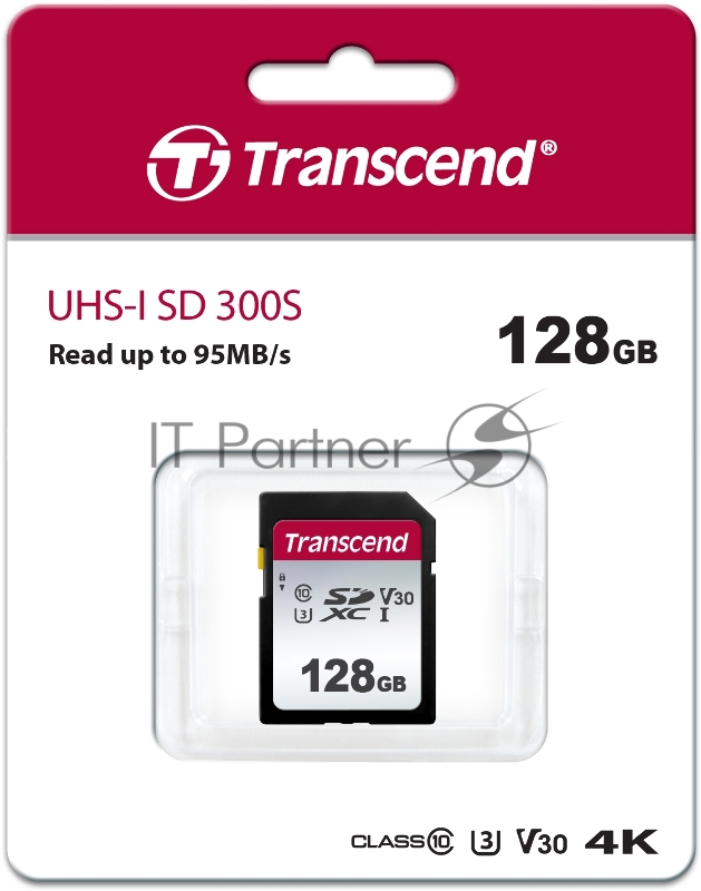 Карта памяти SecureDigital 128Gb Transcend TS128GSDC300S {SDXC Class 10, UHS-I U3}