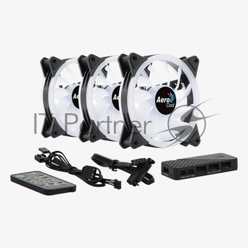 Вентилятор Aerocool Duo 12 Pro (3x120мм, 19.7dB, 1000rpm, 6-pin, подсветка, контроллер, пульт д/у) RTL