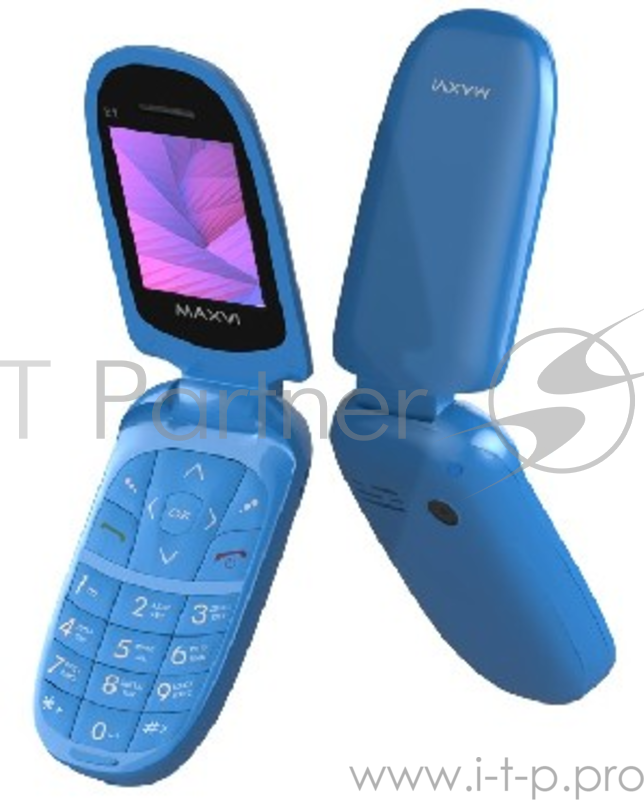 Мобильный телефон MAXVI E1 BLUE (2 SIM) GSM 850/900/1800/1900. Дипслей 1.77” TFT QVGA, разрешение 128х160 пикс. Встроенная память 32 Мб. Поддержка microSD. Видеоплеер, аудиоплеер, диктофон, FM-радио. Камера 0,3 Мпикс.
