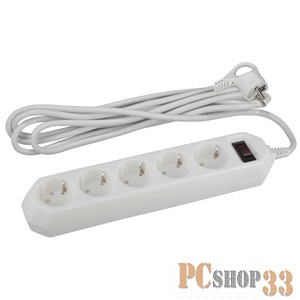 ЭРА Удлинители бытовые, Сетевые фильтры Эра Б0019738 Сетевой фильтр USF-5es-5m-W (белый) с заземл, 3x0,75мм2, с выкл, 5гн, 5м {защита от короткого замыкания, от перегрузки, от импульсных помех}