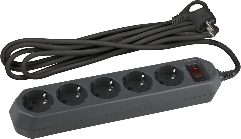 ЭРА Удлинители бытовые, Сетевые фильтры Эра Б0019034 Сетевой фильтр USF-5es-3m-B (черный) с заземл, 3x0,75мм2, с выкл, 5гн, 3м {защита от короткого замыкания, от перегрузки, от импульсных помех}