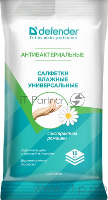 Defender Антибактериальные чистящие салфетки CLN 30330 универсальные, мягкая упаковка с клапаном, 15 шт, Беларусь.