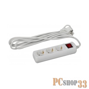 ЭРА Удлинители бытовые, Сетевые фильтры ЭРА Б0028379 Удлинитель U-3es-5m-3x1 с заземлением с выключателем 3 гнезда 5 м {полипропилен, 3х1 мм2}