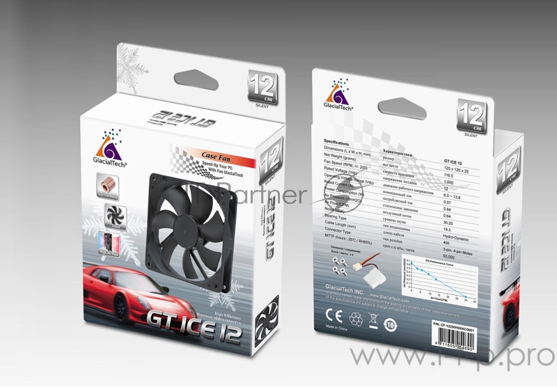 Вентилятор Glacialtech GT ICE 12 120x120x25mm 3-pin 4-pin (Molex)19dB Ret