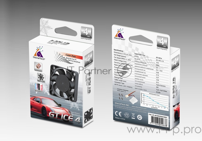 Вентилятор Glacialtech GT ICE 4 40x40x10mm 3-pin 4-pin (Molex)23dB Ret