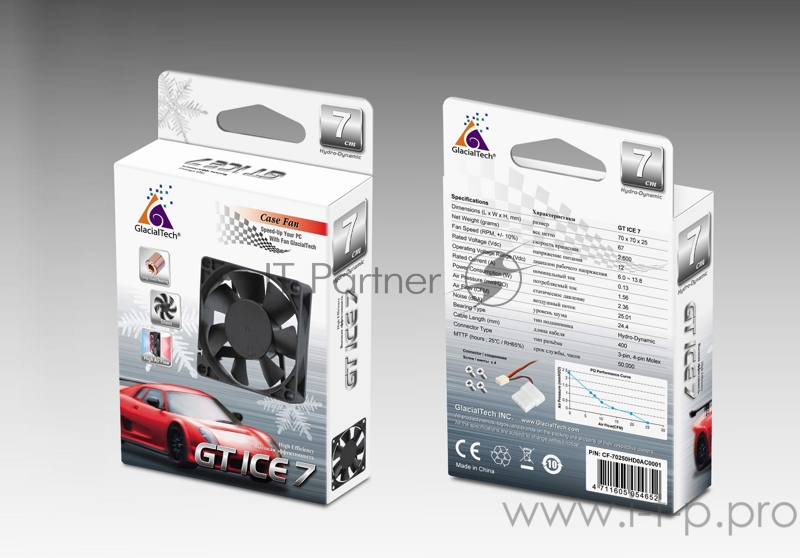 Вентилятор Glacialtech GT ICE 7 70x70x25mm 3-pin 4-pin (Molex)24dB Ret