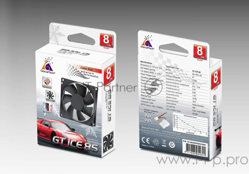 Вентилятор Glacialtech GT ICE 8S 80x80x25mm 3-pin 4-pin (Molex)20dB Ret