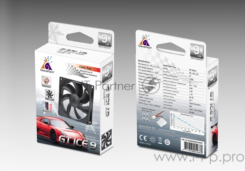 Вентилятор Glacialtech GT ICE 9 90x90x25mm 3-pin 4-pin (Molex)23dB Ret