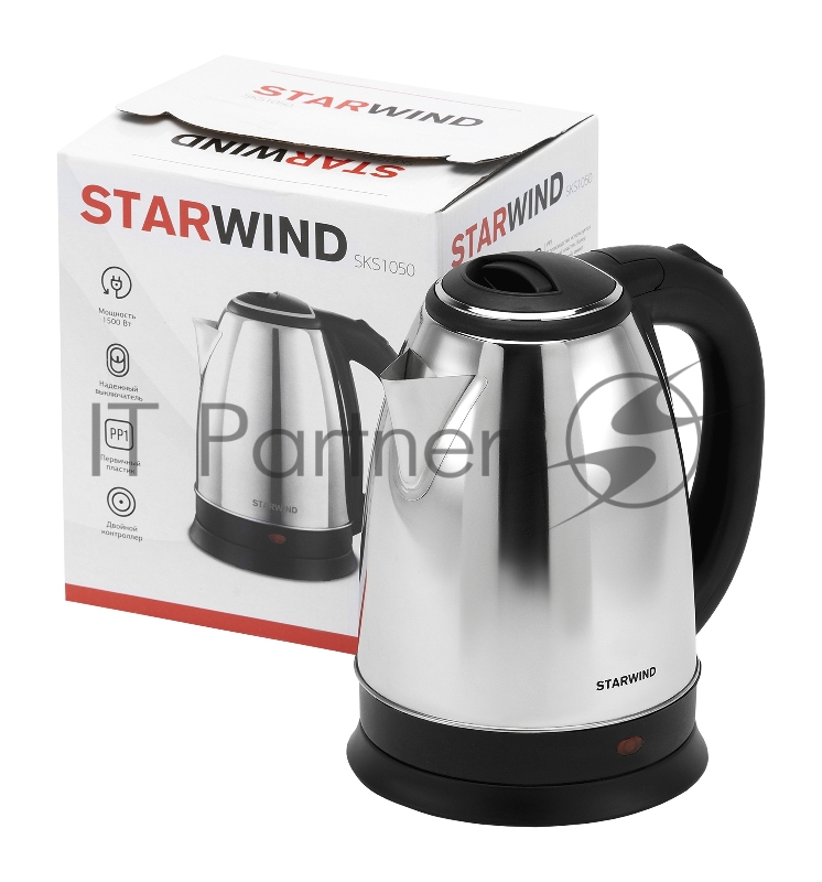 Чайник электрический Starwind SKS1050 1.8л. 1500Вт серебристый/черный (корпус: нержавеющая сталь/пластик)