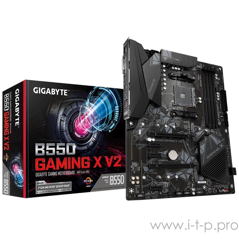 Материнская плата Gigabyte B550 GAMING X V2, Socket AM4, AMD B550, 4xDDR4-3200, DVI-D+HDMI, 2xPCI-Ex16, 3xPCI-Ex1, 4xSATA3(RAID 0/1/10), 2xM.2, 8 Ch Audio, 1xGLan, (2+4)xUSB2.0, (4+2)xUSB3.2, 1xPS/2, ATX, RTL {}