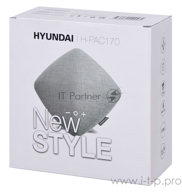 Колонка порт. Hyundai H-PAC170 серый 10W 1.0 BT/3.5Jack/USB 10м 1200mAh