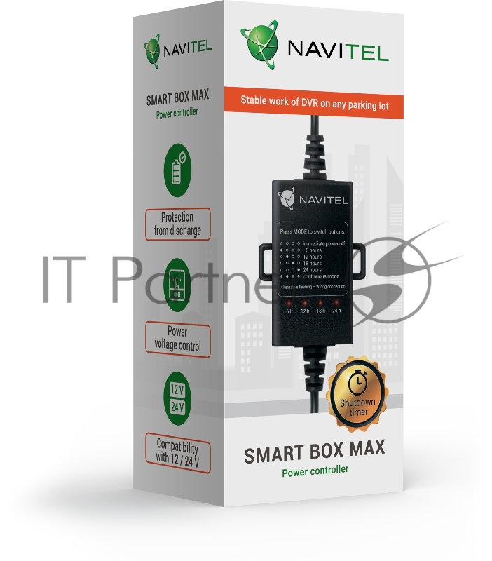 Контроллер питания Navitel Smart Box Max черный 4.5м Вход 1240 В, выход 5В 2А, защита от разряда аккумулятора, таймер (упак.:1шт)