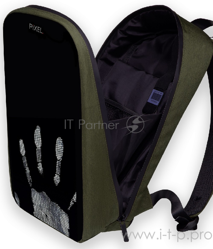 Рюкзак PIXEL PLUS Midnight Green тёмно-зелёный (LED-экран 25*25 px, 16,5 млн цветов, 16 л., полиэстер)
