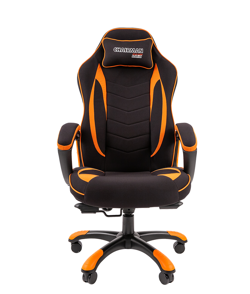 Игровое кресло Chairman game 28 чёрное/оранжевое (ткань, пластик, газпатрон 3 кл, ролики, механизм качания)