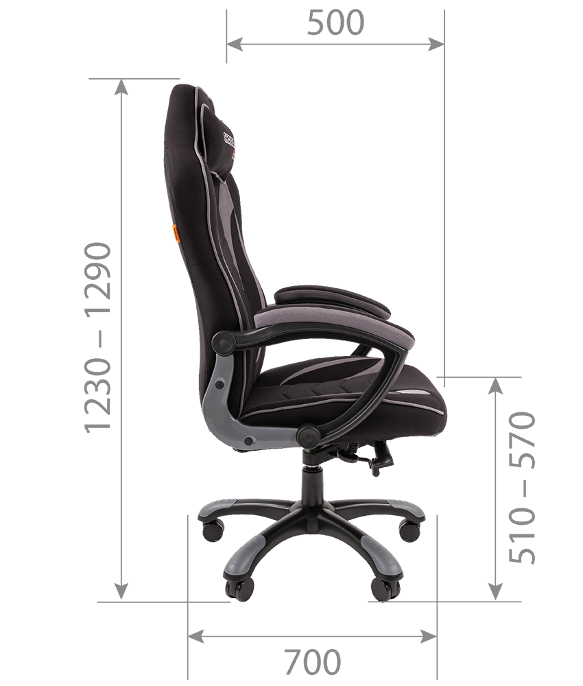 Игровое кресло Chairman game 28 чёрное/оранжевое (ткань, пластик, газпатрон 3 кл, ролики, механизм качания)