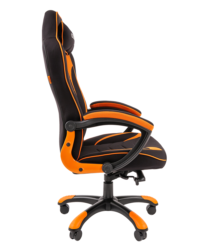 Игровое кресло Chairman game 28 чёрное/оранжевое (ткань, пластик, газпатрон 3 кл, ролики, механизм качания)