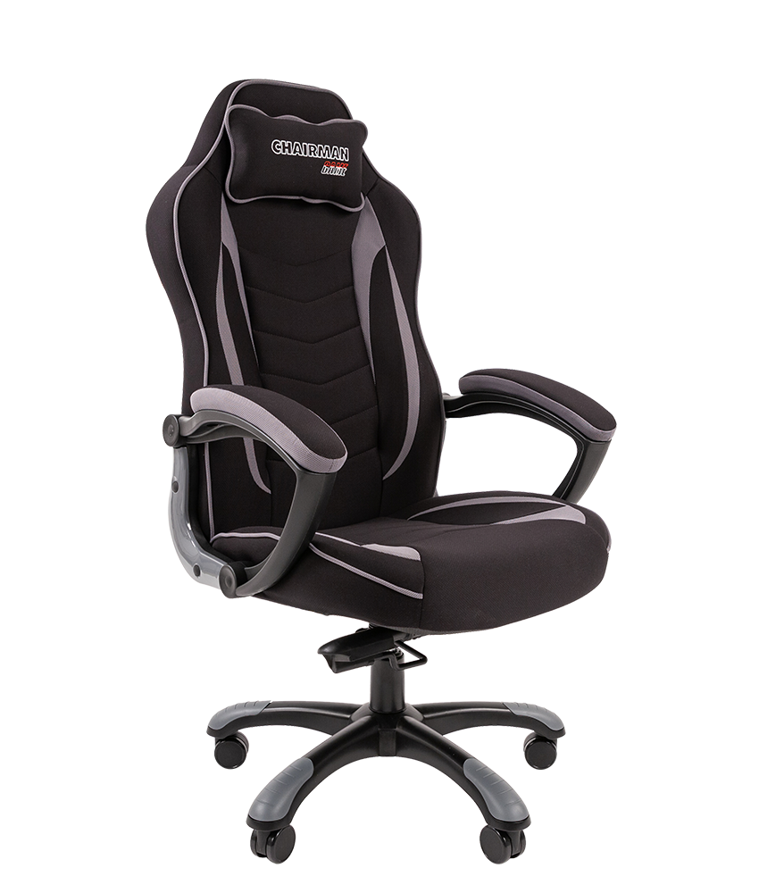 Игровое кресло Chairman game 28 чёрное/серое (ткань, пластик, газпатрон 3 кл, ролики, механизм качания)