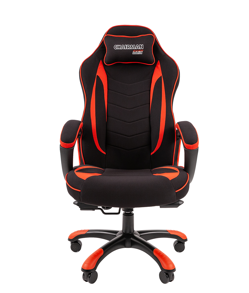 Игровое кресло Chairman game 28 чёрное/красное (ткань, пластик, газпатрон 3 кл, ролики, механизм качания)