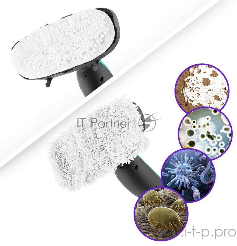 Паровая швабра КТ-1011-3 бирюзовый. Принцип действия паровой швабры Kitfort KT-1011 основан на воздействии горячего пара на загрязнения. Пар проникает внутрь загрязнения, размягчая и растворяя его, а затем с помощью тряпки или щётки частички грязи см