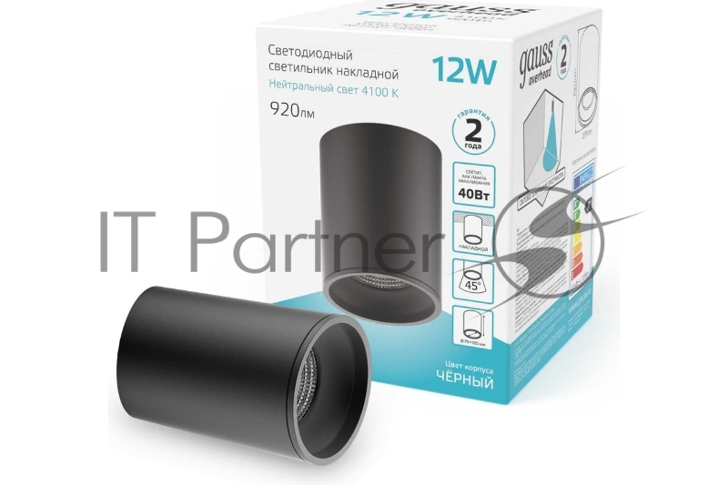 Светильник светодиодный накладной HD007 12W (черный) 4100K 79x100мм | HD007 | Gauss