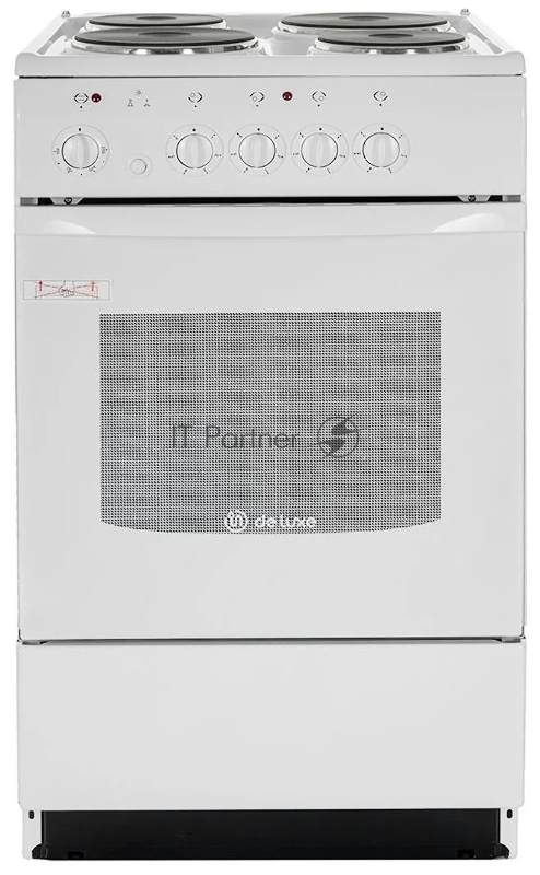 Плита электрическая DE LUXE 5004.12э кр белая ШхГхВ 50x50x85,конфорка на 2кВт,таймер,духовка с терморегулятором, грилем, вертелом с эл./приводом, подсветкой.белая