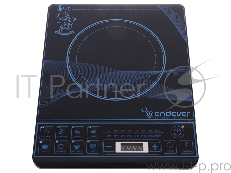 Плита Электрическая Endever Skyline IP-28 2000Вт, цвет варочной поверхности черный, дно посуды от 12-28 см, 8 авто программ, таймер