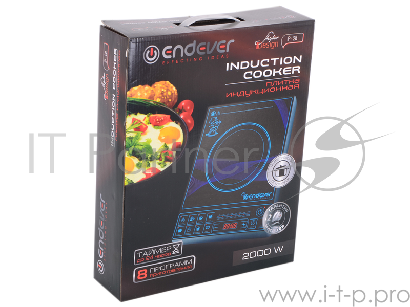 Плита Электрическая Endever Skyline IP-28 2000Вт, цвет варочной поверхности черный, дно посуды от 12-28 см, 8 авто программ, таймер